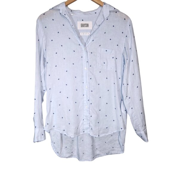 Anthropologie Grayson The Hero Linen Button Down Butterfly Blue Preppy Twee Boho - Picture 1 of 8